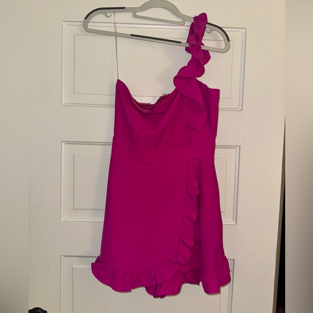 DO + BE pink romper with ruffles size small